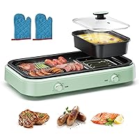 Electric Hot Pot with Grill, 2 In 1 Indoor Non-Stick Barbecue Shabu Hot Pot with Dual Temperature Control, Detachable Hot Pot and Baking Tray, Multi-function Smokeless Shabu Korean BBQ Grill