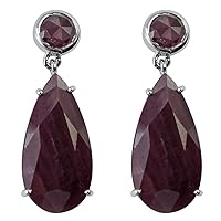 Indian Ruby Round Shape Gemstone Jewelry 925 Sterling Silver Drop Dangle Earrings For Women/Girls