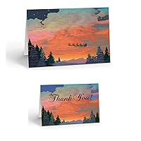 Stonehouse Collection Forest Sunset Christmas Cards & Thank You Note Cards - 18 Holiday Cards & 10 Note Cards