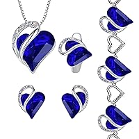 Leafael Infinity Love Heart Necklace, Stud Earrings, Bracelet, and Ring Set, September Birthstone Crystal Jewelry, Silver Tone Gifts for Women, Sapphire Blue