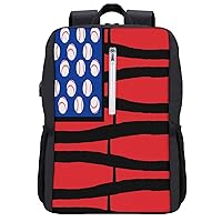 American Baseball Flag Laptop Backpack Durable Shoulder Bag Travel Daybag with USB Charging Port