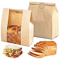 Paper Bread Bags for Homemade Bread Sourdough Bread Bags large bakery bread bags with window for bread storage,Food Packing Storage with Label Seal Stickers(50 Pack,13.7x8.2x3.5 inch)