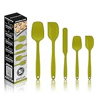 OVENTE Set of 5 Silicone Spatula , Food Grade Rubber Spatulas Heat Resistant w/ Stainless Steel Core & Seamless Design, Non Stick Rubber Spatula for Mixing, Baking & Cooking Green SP12305G