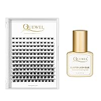 QUEWEL Cluster Lashes 144 Pcs Wide Stem Individual Lashes D Curl 8-16mm Length + 10ml Cluster Lashes Glue Black Mega Styles Soft for Personal Makeup Use at Home