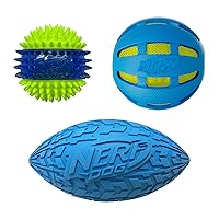 Nerf Dog Three Toy Gift Set, Crunch Ball, Spike LED Squeak Ball, and Squeak Football Gift Set