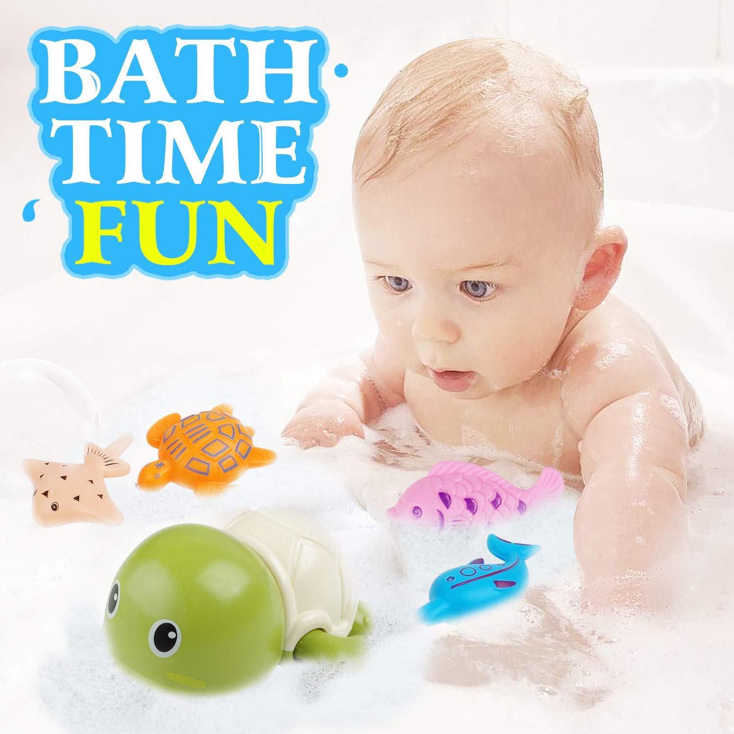 Bath Toys, Magnetic Fishing Game with 2 Fishing Poles 1 Wind Up Turtle and 30 Floating Fish for Kiddie Outdoor Pool Water Table, Best Gift for Baby Toddler Boys Girls Kids 1 2 3 4 Year Old