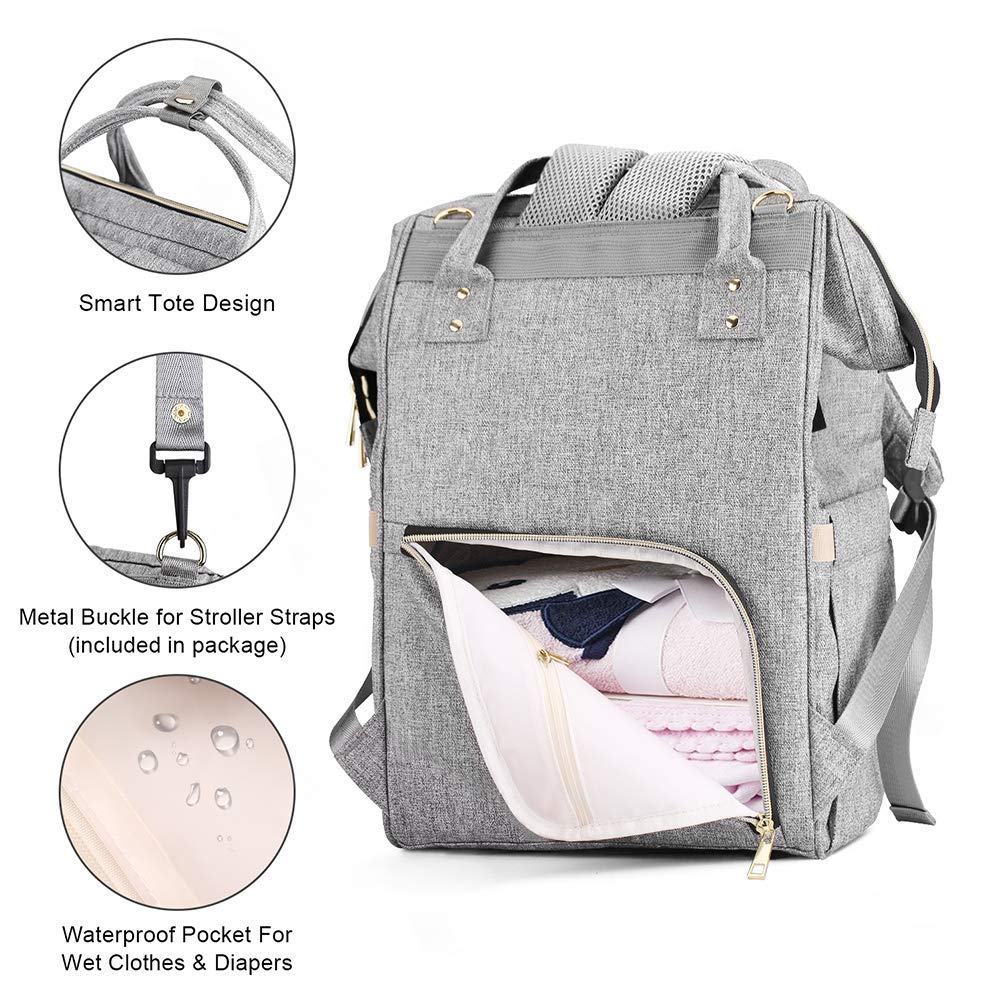Mokaloo Diaper Bag Backpack, Large Baby Bag, Multi-functional Travel Back Pack, Anti-Water Maternity Nappy Bag Changing Bags with Insulated Pockets Stroller Straps and Built-in USB Charging Port