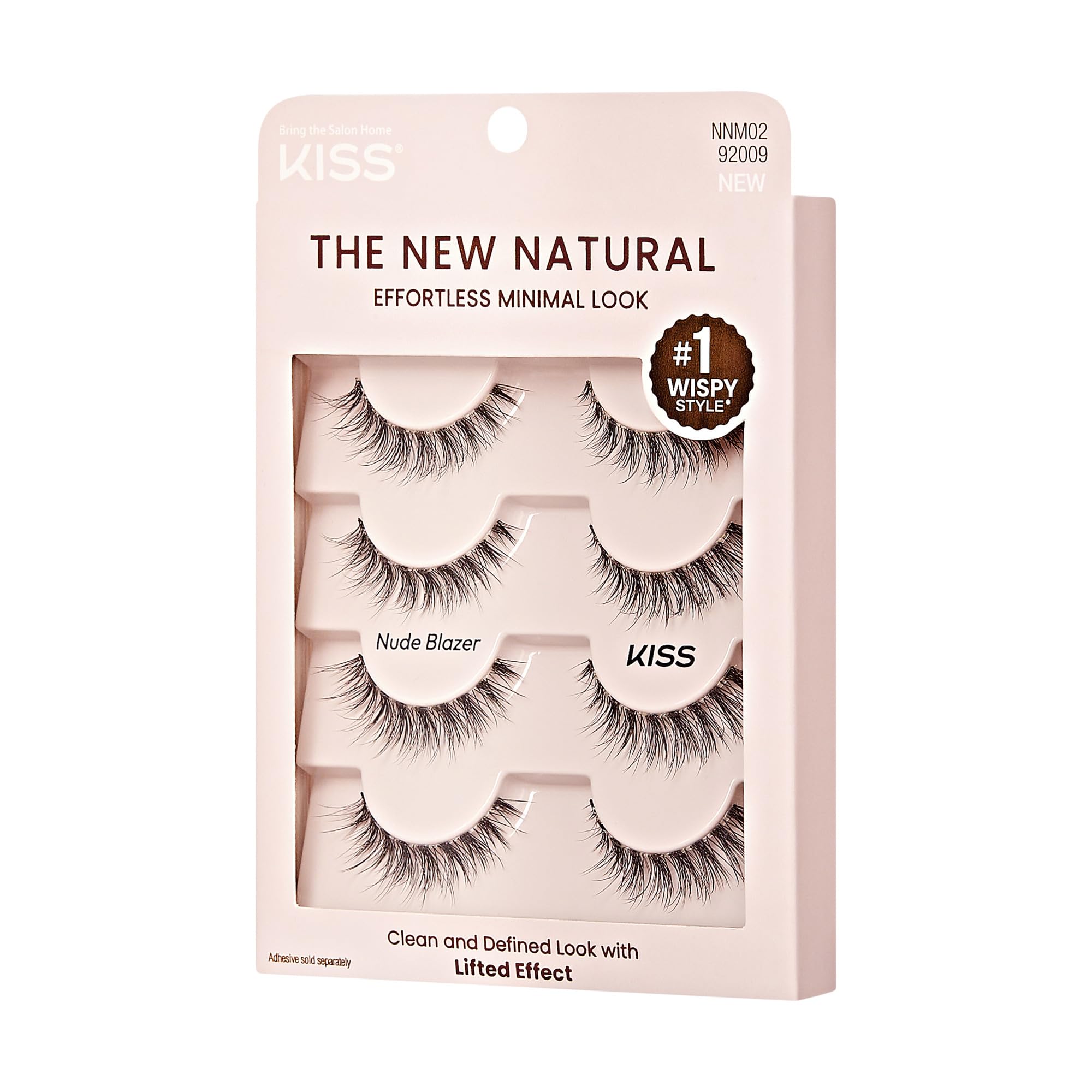 KISS The New Natural, False Eyelashes, Nude Blazer', 12 mm, Includes 4 Pairs Of Lashes, Contact Lens Friendly, Easy to Apply, Reusable Strip Lashes