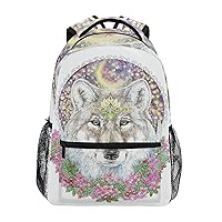 ALAZA Wolf Head Moon Wreath of Flowers Unisex Schoolbag Travel Laptop Bags Casual Daypack Book Bag