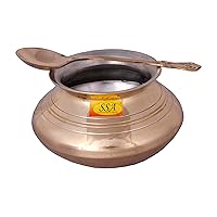 Brass - Punjabi & Rajasthani Design - Handi/Bhagoni/Patili/Cooking Vessel with Serving Spoon - for Serving & Cooking Food(Nickle Plated, 2000 ML)