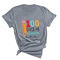 Teacher Shirts Women 100 Day of School T-Shirt Teach Print Graphic Tshirt Teacher Gifts Tops Short Sleeve Crewneck Tee