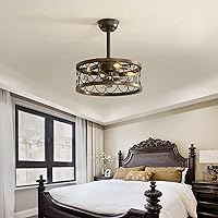 Ceiling Fans with Lamps,Vintage Cage Quiet Fan Chandelier Ceiling Light Dc Reversible Industrial Style 6 Speed Timer Ceiling Fans with Lights and Remote Control for Bedroom Dining Room/Brown