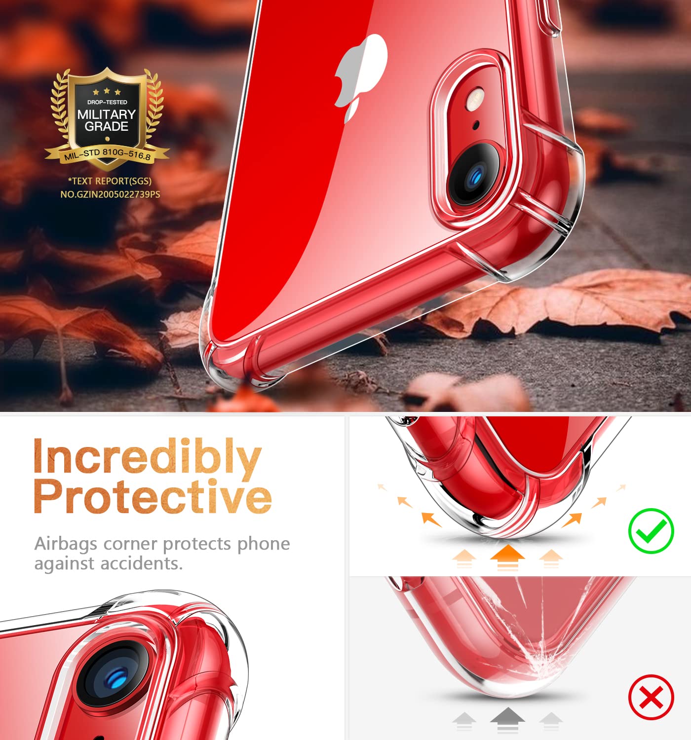CANSHN Clear Protective Designed for iPhone XR Case [Military Drop Protection] [Not Yellowing] Shockproof Phone Case with Soft TPU Bumpers, Slim Thin Case for iPhone XR - Clear
