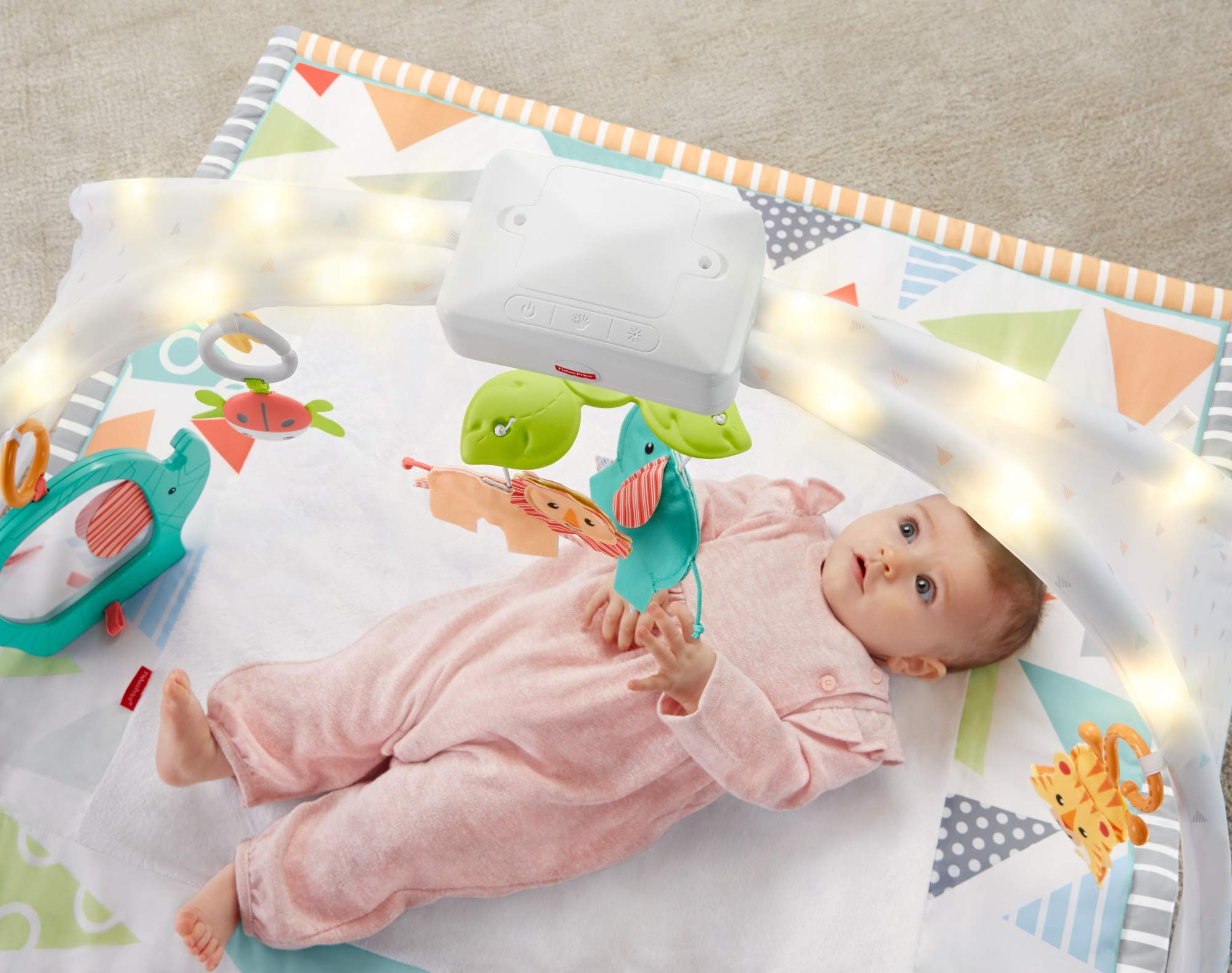 Fisher-Price Safari Music & Lights Gym Tummy Time Playmat with Take-Along Toys for Newborns from Birth and Older