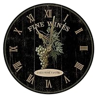Wine Grape Painted Wooden Wall Clock Romantic Kitchen Wall Clock Relax And Unwine 15 Inch Round Wall Clocks Battery Operated Non-Ticking Ancient Wall Decor Home Decor for Living Room Bedroom Office