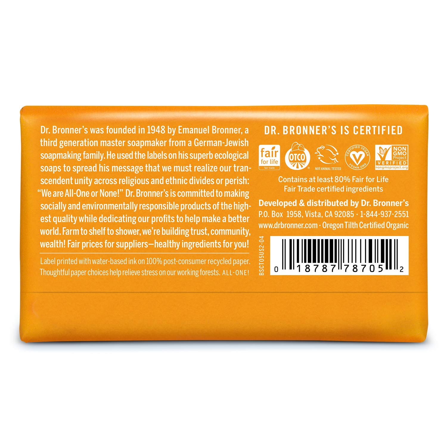 Dr. Bronner’s - Pure-Castile Bar Soap (Citrus, 5 ounce) - Made with Organic Oils, For Face, Body and Hair, Gentle and Moisturizing, Biodegradable, Vegan, Cruelty-free, Non-GMO