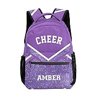 Cheerleader Cheer Purple Backpack with Name Text Custom Laptop Bag for Work Travel Office