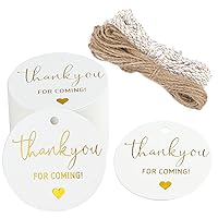 G2PLUS Thank You Tags, 100PCS Thank You for Coming Tags, 2'' Round Thank You Gift Bag Tags, Gold Thank You Gift Tags, White Paper Thank You Tags with String for Wedding, Birthday, Party Favors