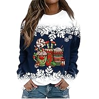 Women's Christmas Sweatshirts Fashion Casual Long Sleeve Printed Round Neck Sweatshirt Top Sweatshirts