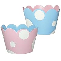 Groovy Dots Cupcake Wrappers - Reversible Polka Dots Pattern, Birthday Party Supplies, Gender Reveal, Baby or Bridal Shower, Bachelorette, Pink Party, Dessert Decoration - 24 Count (Pink and Blue)