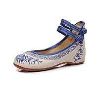 TRC Leisure Retro Bamboo Embroidered Cloth Shoes, Spring and Autumn Women's Single Shoes Mary Jane Shoes