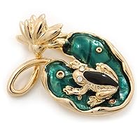Small 'Frog On The Lotus Leaf' Brooch In Gold Plated Metal - 4.5cm Length