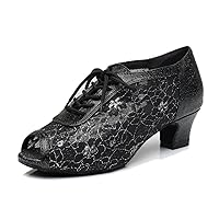 QJ7018 Womens Lace-Up Mesh Salsa Tango Ballroom Latin Wedding Party Dance Shoes