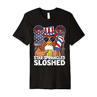 4th of July US Flag Star Sprangled Sloshed Chicken with Beer Premium T-Shirt