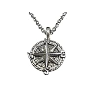 Silver Toned Textured Nautical Compass Pendant Necklace