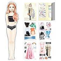 Paper Dolls Sticker Book, 1 Set Doll Dress-up Sticker Book with Multiple Fancy Clothes Stickers, Paper Doll Princess Clothes Sticker for 3-12 Years Old Girl (Sticker-2)