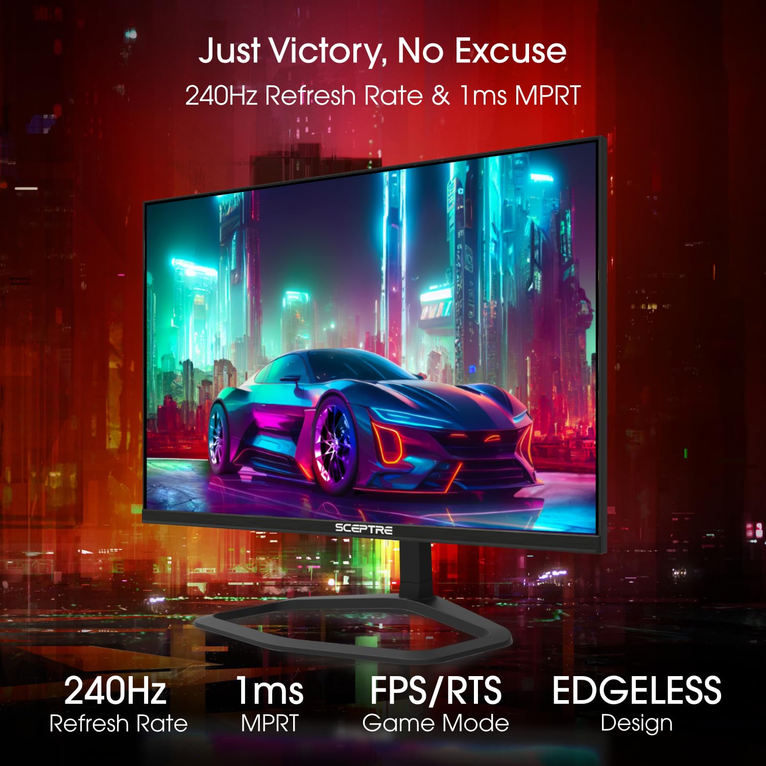Sceptre New 24.5-inch Gaming Monitor 240Hz 1ms DisplayPort x2 HDMI x2 100% sRGB AMD FreeSync Premium Build-in Speakers, Machine Black 2024 (E255B-FWD240 Series)