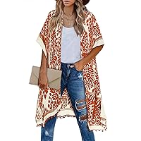 MayBuy Women's Soft Boho Kimono Cardigans Beach Swimsuit Cover Ups