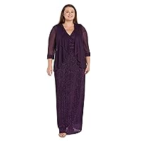 R&M Richards Womens Plus Shimmer Long Two Piece Dress