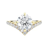 Diamond Wish IGI Certified 2 2/5 Carat Round Cut Lab Grown Diamond V Shape Chevron Solitaire Engagement Ring for Women in 14k Gold Side Stones (E-F, VS-SI, cttw) Modern Promise Ring Size 4 to 9