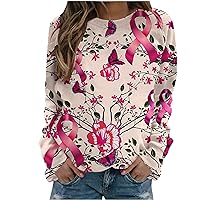 Pink Sweatshirts for Women Fall Tops Breast Cancer Clothes Long Sleeve Shirts Casual Crew Neck Pullover Sweatshirt