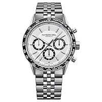 RAYMOND WEIL Freelancer Men's Automatic Watch, Chronograph, White Dial with Silver Indexes, Black Ceramic Bezel, Stainless Steel Case, 43.5mm (Model: 7741-ST1-30021)