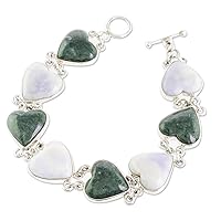 NOVICA Handmade Jade Heart Bracelet Shaped .925 Sterling Silver Link Guatemala [7.5 in L x 0.6 in W] 'Soul Mates'