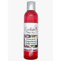 Vitamin E Lingonberry Body Wash Cleanser [8oz] | Shower Gel with Fruity Fragrance | Great for Bathing, Shampoo, Bubble Bath | Contains Provitamin B5 & Red Seaweed Made In The USA