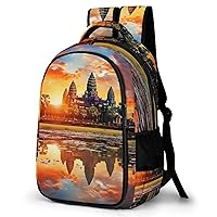 Colorful Sky Angkor Wat Landmarks Travel Backpack Double Layers Laptop Backpack Durable Daypack for Men Women