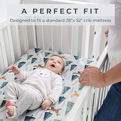 Pobi Baby - 2 Pack Premium Fitted Crib Sheets for Standard Crib Mattress - Ultra-Soft Cotton Blend, Stylish Animal Woodland Pattern, Safe and Snug for Baby (Magical)