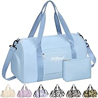 Gym Bag for Women with Shoe Compartment, Sport Gym Tote Bags Waterproof Travel Duffle Carry on Weekender Overnight Bag for Hospital Yoga Beach Maternity Mommy 20inch Light Blue