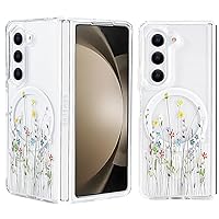 for Samsung Galaxy Z Fold5 Flower Magnetic Clear Case Compatible with MagSafe Floral Pattern Shockproof PC Back Soft TPU Slim Transparent Cover Girls Women Galaxy Z Fold 5 - Flower Bouquet
