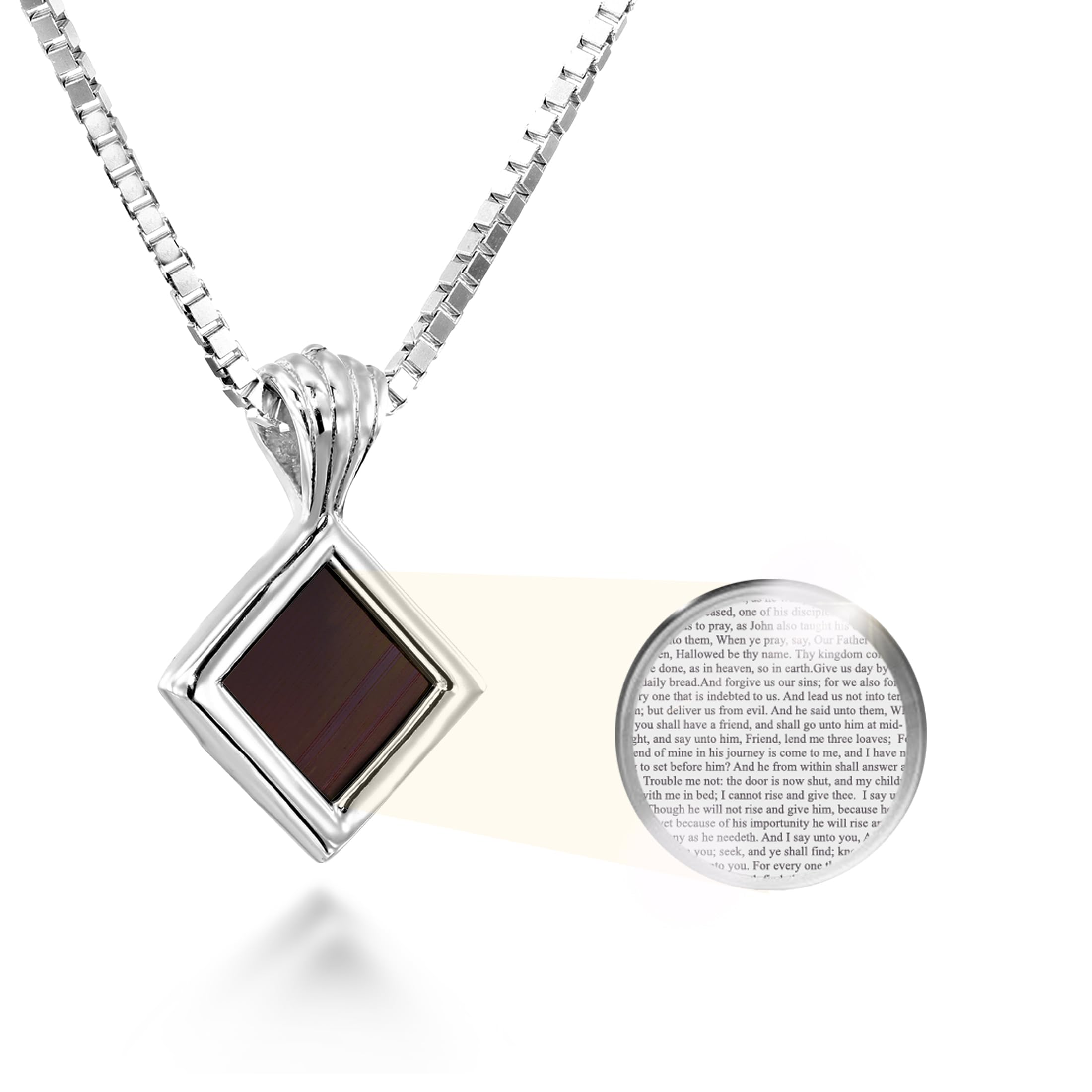 Christian Pendant with Smallest Nano Bible - on Tiny Square Rhombus Necklace for Women with Entire KJV New Testament Holy Scriptures on 0.2