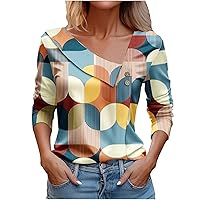 Womens Spring Tops Aztec Print Western Shirts Long Sleeve Asymmetric Blouse Business Workwear Streetwear Y2K Clothes