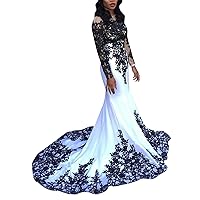 Lace Mermaid Prom Dresses 2024 Long Sleeve Wedding Dress Applique Satin Formal Evening Gown