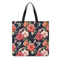 Watercolor Tropical Hibiscus Printed Tote Bag for Women Fashion Handbag with Top Handles Shopping Bags for Work Travel
