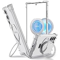 for Samsung Galaxy S24 Ultra Case with Stand, Magsafe Magnetic Car Mount Compatible, Military Drop Protection, Clear Bumper Cover with Ring Holder for Men and Women (Clear)