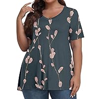 Women Plus Size V-Neck Tops Women Plus Size Tops Womens Tunic Tops Short Sleeve Shirts for Women Cute Print Graphic Tees Blouses Casual Plus Size Pullover Tops 10-Dark Green X-Large