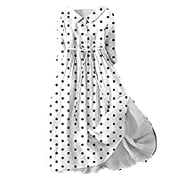 2024 Womens Polka Dots Beach Dresses Boho Lapel Button Henley Shirt Dress Summer Casual Lace-Up A-Line Long Dresses
