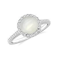 Natural Moonstone Round Halo Ring with Diamonds for Women in Sterling Silver / 14K Solid Gold/Platinum